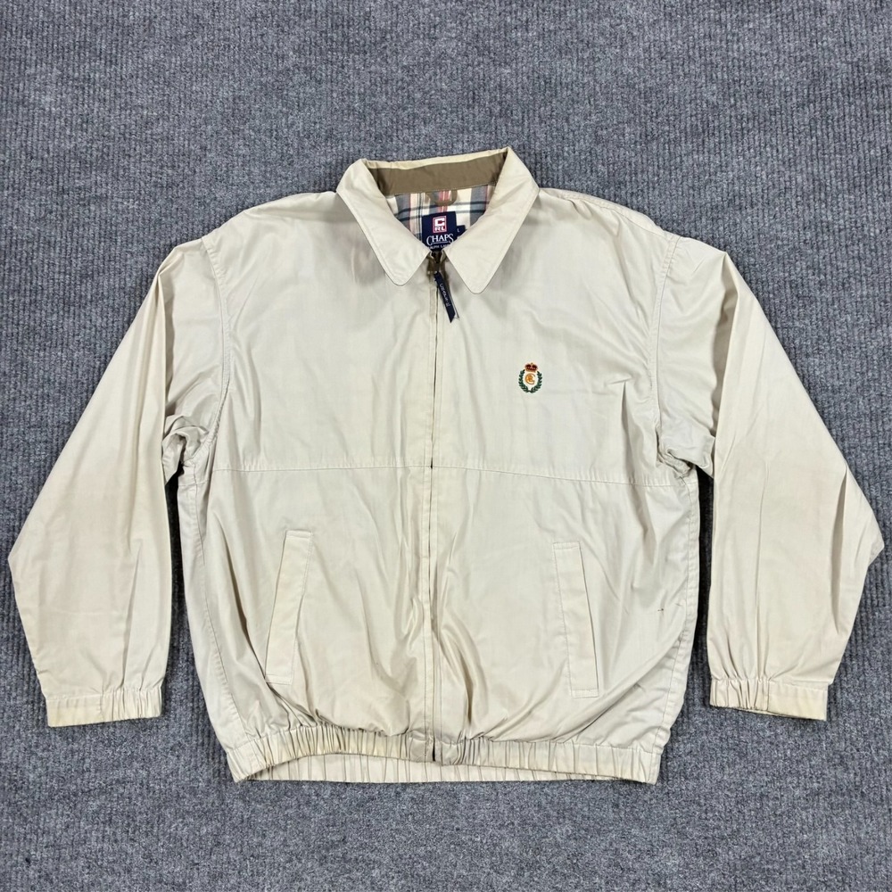 Vintage Chaps Ralph Lauren Harrington Jacket Mens L Beige Full Zip Plaid Lined